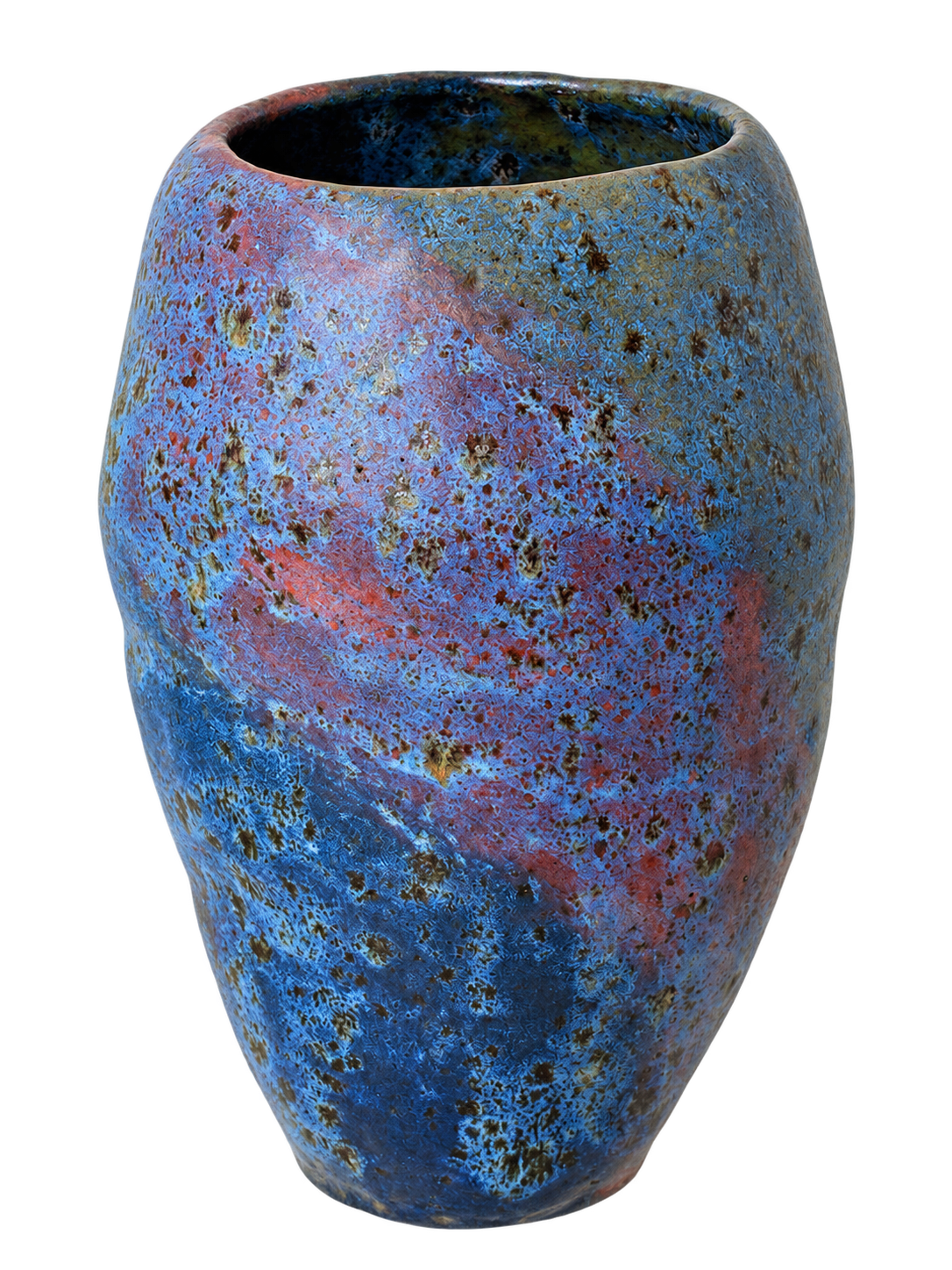 Handgefertigte Keramikvase in Blau und Rostrot